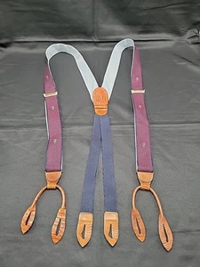 Herren Cole Haan Knopf Hosenträger Leder Laschen blau/rotbraun Einheitsgröße verstellbar - Bild 1 von 5