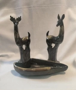Set Of 3 Mid Century Red Clay Glazed Deer Figures And Dish - Picture 1 of 24