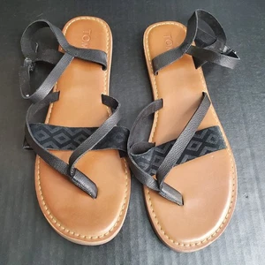 Toms Womens Lexie Thong Black Sandals Size 12 Black Flat Strappy - Picture 1 of 6
