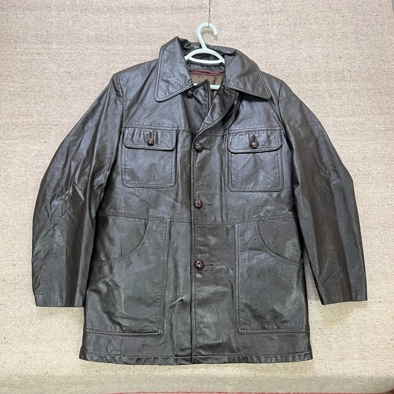 Vintage Sears Leather Jacket Mens 40 Brown 1970s Quilted Insulated Puffer - Image 1 of 4