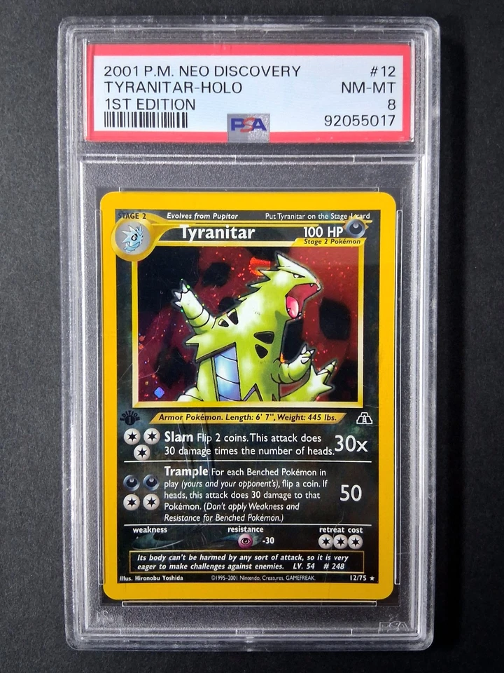 Pokemon 1st Edition Tyranitar 12/75 Neo Discovery Holo PSA 8 - Image 1 of 2