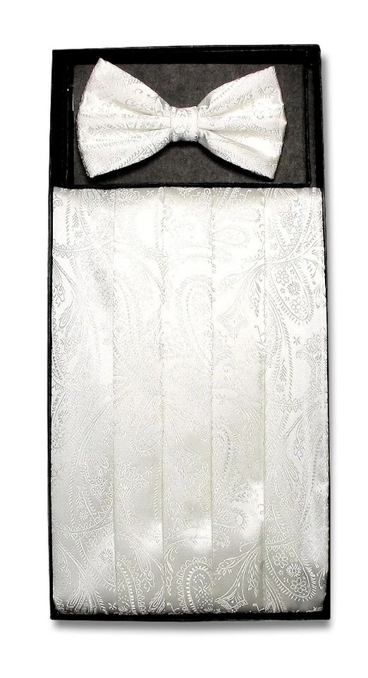 Cumberbund & BowTie Solid Off-WHITE PAISLEY Color Men's Cummerbund Bow Tie Set - Image 1 of 1