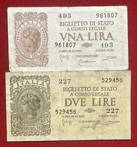 Numismatica 2 Banconote Regno 1 LIRA e 2 LIRE 1944 - Foto 1 di 2
