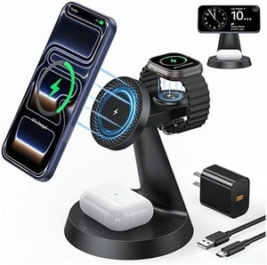 3-in-1 Qi Magsafe Charging Station Stand 15W  for iPhone Apple Watch and AirPods - Picture 1 of 6