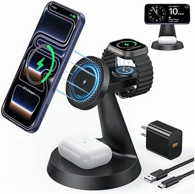 3-in-1 Qi Magsafe Charging Station Stand 15W  for iPhone Apple Watch and AirPods - Image 1 of 4