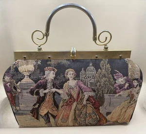 Vintage Gobelin große Teppich Tasche Handtasche Messing Griffe viktorianischer Stil - Bild 1 von 10