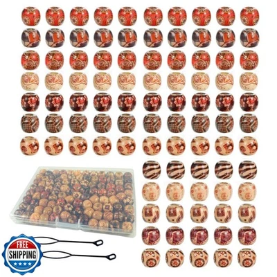 95 peças contas de cabelo de madeira para tranças e dreadlocks, madeira natural pintada de 12 mm - Imagem 1 de 4