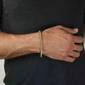 8" Inch 10K Yellow Gold Men's Tennis Bracelet 9Ct Round Cut Lab-Created Diamond - Picture 1 of 6