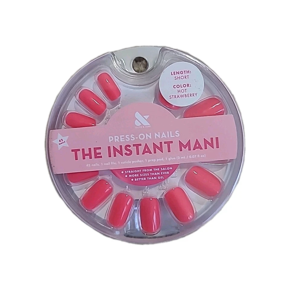 Оливковые и июньские накладные ногти, короткие, горячие клубничные, розовые, 42 карата - Изображение 1 из 1