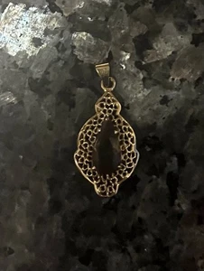 Smoky Quartz and 14kt Gold Filigree Pendant  - Picture 1 of 3