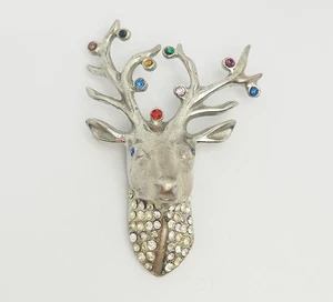 Antique sterling silver crystals deer elk magic animal brooch pin - Picture 1 of 3