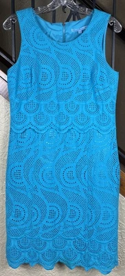 Antonio Melani Regina Aqua Blue Cotton Eyelet Lined Sheath Dress Women’s 6 - Image 1 of 4