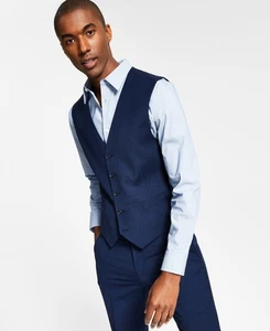 Tommy Hilfiger Mens Modern fit Button-Up Suit Vest Medium Blue Stretch - Picture 1 of 4