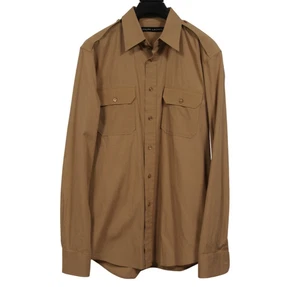 Ralph Lauren Black Label Mens Military Button Down Shirt Medium Beige Tan Cotton - Picture 1 of 8