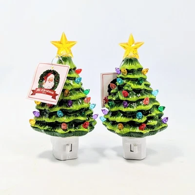 2 luces nocturnas de cerámica para árbol de Navidad Mr Christmas 7" Foto 1 de 4