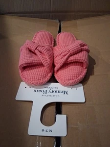CHARTER CLUB terry bow open toe womens slide slippers Memory Foam Size 7-8 PINK - Picture 1 of 3