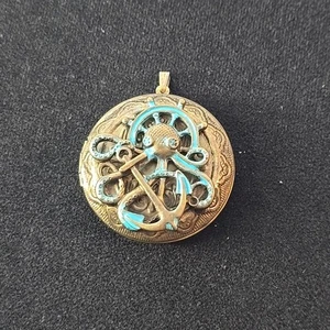 Vintage Octopus Anchor Ships Wheel Locket Necklace Pirate Pillbox Stash Pendant - Picture 1 of 16