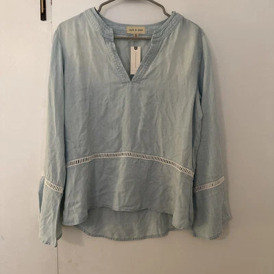 Cloth And Stone Anthropologie Shirt Sz Small Denim Ombré Look Top Blouse Blue - Image 1 of 4