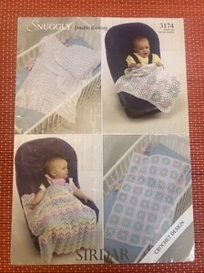 4 BEAUTIFUL SQUARE BABY BLANKETS VTG CROCHET KNITTING PATTERN SIRDAR 3174 - Picture 1 of 2