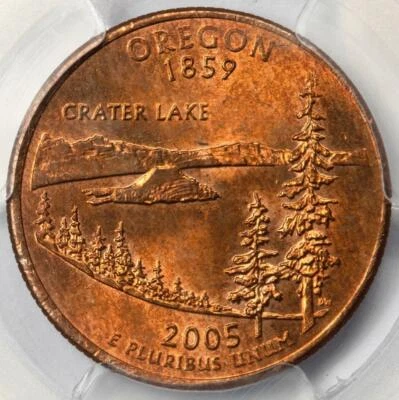 2005 D PCGS MS62 Missing Clad Layer Oregon Major Mint Error Red Copper Color Wow - Image 1 of 4