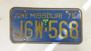 1976 MISSOURI RV License Plate J6W-568 - Picture 1 of 1