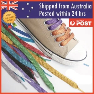 Glitter Bling Flat Shoelaces Sparkle Trendy Shoe lace shiny metallic Shoe laces - Picture 1 of 26
