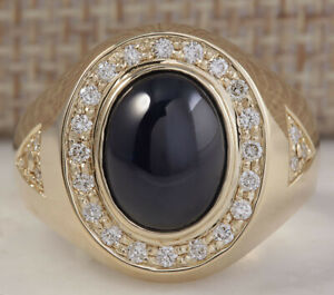 MENS 5.90 Carat Natural Sapphire 14K Yellow Gold Diamond Ring