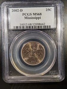 2002-d PCGS MS-68 Mississippi Washington State Quarter Tough Date Lower Pop - Picture 1 of 2