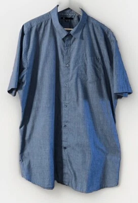 Mens Volcom Button Up Short Sleeve Shirt Logo Embroidered Blue Stripe Size 2XL - Image 1 of 4