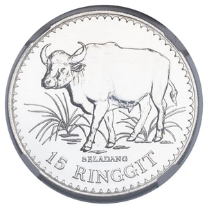 1976, Malaysia. Large Silver 15 Ringgit "Malaysian Gaur" Coin. NGC MS-66! - Picture 1 of 3