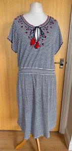 Monsoon Ladies dress 20 Linen Blend Casual Summer Stripy Embroidered Holiday - Picture 1 of 9