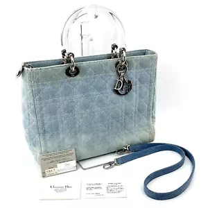 Dior Lady Dior shoulder Hand bag Denim Auth 0570 - Picture 1 of 24