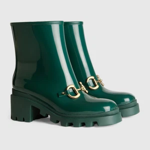 GUCCI GREEN RUBBER ANKLE BOOTIE HORSEBIT DETAIL EUR-38/US-8 Plateau-Boots - Picture 1 of 7