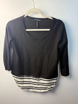 Blusa Top Energie Para Mujer Talla Pequeña Negra Informal Cuello Redondo Acanalado Pullover Foto 1 de 4