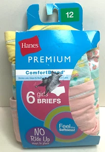 ( 6 Pair ) Hanes Premium No Ride up Cotton Briefs Underware Multicolor Girls 12 - Picture 1 of 4
