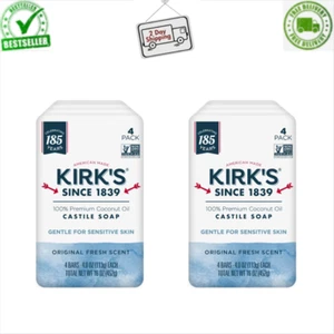 100% Premium Coconut Oil Gentle Castile Soap, Original Fresh Scent, 8 Bars NEW - Picture 1 of 12