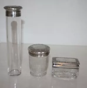 Antique Emile Pinteaux Paris French Monogrammed Cut Glass Dresser Jars Lot of 3 - Picture 1 of 24