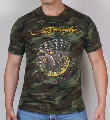 NUEVO CON ETIQUETAS-Auténticas Camisetas Camiseta Para Hombre Ed Hardy Bulldog Camufladas-Caqui Ajustadas S/S Talla S Foto 1 de 4