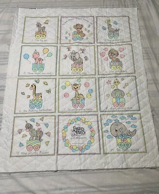 80’s My First Precious Moments Quilt Fabric Panel Pastel Pink Blue Yellow 123 - Image 1 of 4