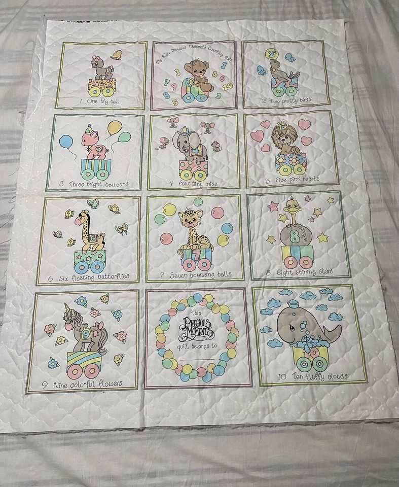 80’s My First Precious Moments Quilt Fabric Panel Pastel Pink Blue Yellow 123 - Image 1 of 4
