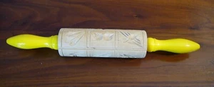 Vtg Springerle Wood Rolling Pin German Shortbread Carved Cookie 12 Birds Fruit - Picture 1 of 4
