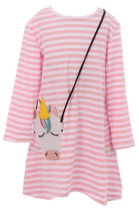 Little Girl Long Sleeve Stripe Purse Holiday Easter Fall Flower Girl Dress 2T-8 - Picture 1 of 4