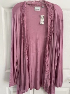 Avenue Open Front Draped Cardigan w/ Lace Border, Mauve/Pink, 30/32 NWT - Picture 1 of 9