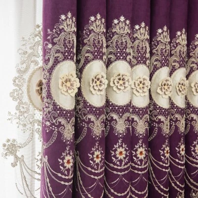 1 Panel European Chenille Curtains Blackout Floral Embossed Drape Grommet Top - Image 1 of 4