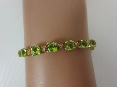 New 14K Yellow Gold Diamond Checkerboard Cushion Cut Peridot Bracelet 14 Carats - Image 1 of 4