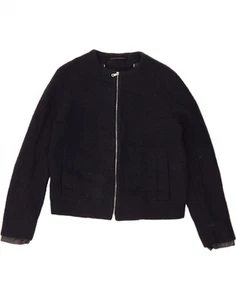 MASSIMO DUTTI Womens Crop Bomber Jacket UK 14 Medium Navy Blue Acetate BJ23 - Picture 1 of 3