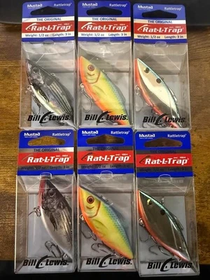 Lote de 6 señuelos de pesca Bill Lewis MT Rat-L-Trap 1/2 oz sin labios crankbait Foto 1 de 2