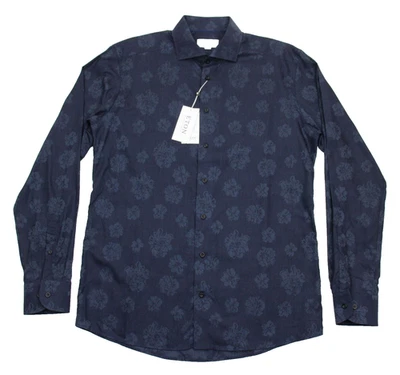 Eton Shirt Mens XL Slim 43 17 Floral Dark Blue Button Up Long Sleeve Dress Shirt - Image 1 of 4