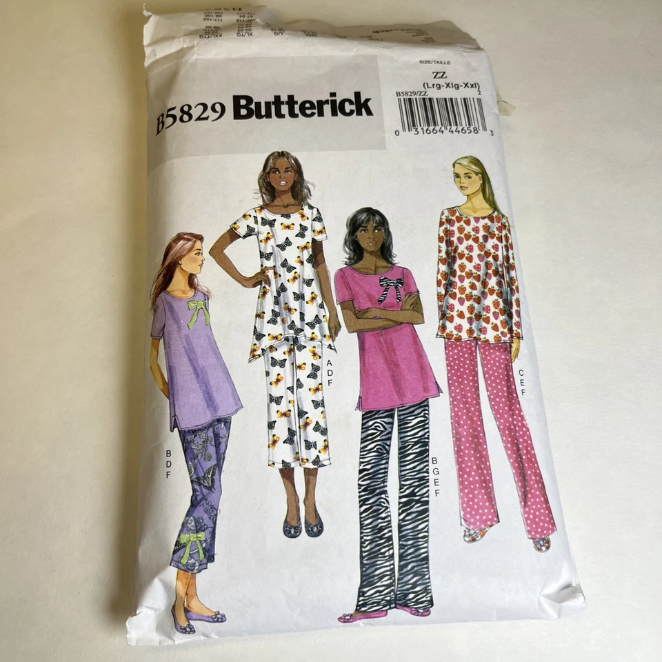 Butterick 5829 Misses' Pajamas Sleepwear Top Pant Sewing Pattern Size L-XL-XXL - Image 1 of 2