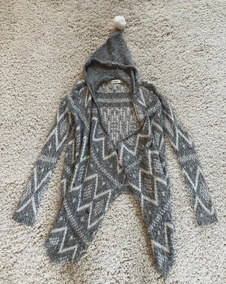 Abercrombie NIÑOS Talla XL Niñas Suéter Cárdigan Con Capucha Cortina Frontal Gris Tejido Azteca Foto 1 de 4